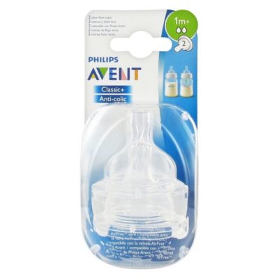 Philips Avent Θήλες σιλικόνης Αργής ροής με 2 οπές 1m+, 2 τεμάχια SCF632/27