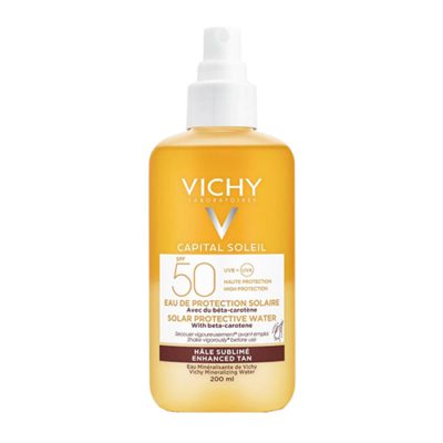 Vichy Capital Soleil Solar Protective Water Hydrating SPF50 Λαμπερό Μαύρισμα με Νερό Προστασίας από Τον Ήλιο με Β-Καροτένιο, 200ml