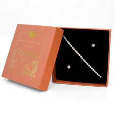 Farma bijoux Υποαλλεργικό Βραχιόλι με Πολύχρωμα Κρύσταλλα 15/20cm + Ζευγάρι Σκουλαρίκια Ροζ (TEN00-G) Farma Bijoux