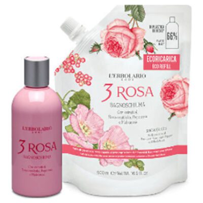 L' Erbolario Bagnoschiuma 3 Rosa Eco Kit Σετ Περιποίησης με Αφρόλουτρο 250ml & Ανταλλακτικό 500ml.
