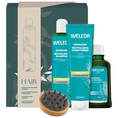 Weleda Rosmarin & Hyaluron Σετ Περιποίησης Μαλλιών με Rosmarin Σαμπουάν, 250ml, Conditioner, 150ml, Τονωτική Λοσιόν, 100ml & Δώρο Βούρτσα Μασάζ Κεφαλής, 1τεμ, 1σετ