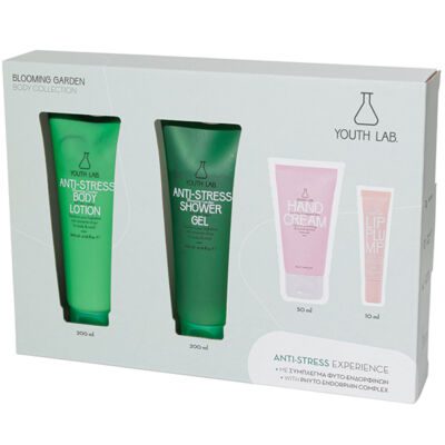 Youth Lab. Blooming Garden Anti Stress Αφρόλουτρο 200ml, Body Lotion 200ml, Κρέμα Χεριών 50ml & Lip Plump Cherry Brown 10ml