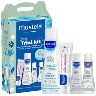 Mustela Baby Trial Promo με Gel Καθαρισμού για Σώμα & Μαλλιά, 200ml, Hydra Bebe Κρέμα Ενυδάτωσης Σώματος, 50ml, Νερό Καθαρισμού Xωρίς Ξέβγαλμα, 50ml & Κρέμα Αλλαγής Πάνας, 50ml, 1σετ