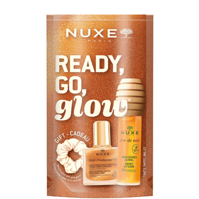 Nuxe Promo Ready, Go, Glow με Reve De Miel Honey Lip Care Oil Gloss για Ενυδάτωση Χειλιών, 10ml, Huile Prodigieuse Or Ιριδίζον Ξηρό Λάδι Ενυδάτωσης για Πρόσωπο, Σώμα & Μαλλιά, 10ml & Δώρο Λαστιχάκι Μαλλιών, 1τεμ, 1σετ
