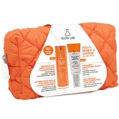 Youth Lab. Youth Bright-C System με Dark Spot Remover Δραστικός Ορός Πρόληψης & Αποχρωματισμού των Κηλίδων, 30ml, Age-Defense Watery Sunscreen SPF50 Κρέμα Ελαφριάς Υφής, 40ml & Δώρο Νεσεσέρ, 1τεμ, 1σετ