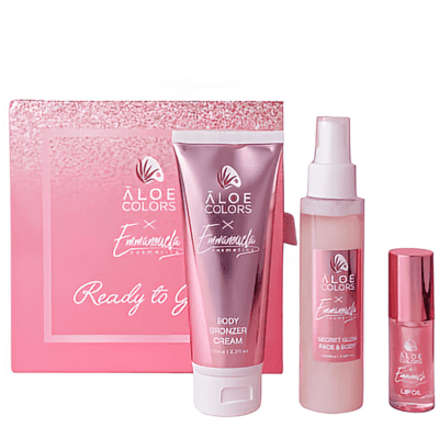 Aloe Colors Promo Ready To Glow Body Bronzer Cream 100ml & Glow & Glitter Spray 100ml & Lip Oil 10ml